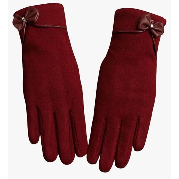 Burgundy Bow Gloves - Picture 4 of 6